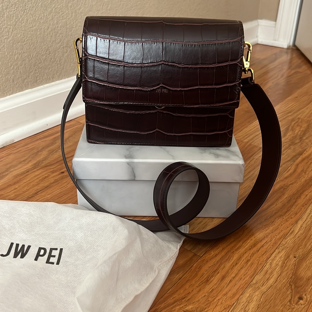 SOLD - JW PEI Women's Mini Flap Crossbody - Brown Croc - Great Condition!